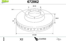Valeo Frana disc Disc frana Valeo 672862 - compatibil Audi, Seat, Vw, Skoda (VALEO672862)