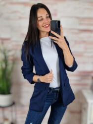  Karcsúsított, húzott ujjú, válltöméses, sötétkék blézer S-XL-ig