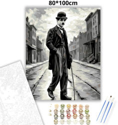  Charlie Chaplin - A csavargó - számfestő készlet - 80×100 cm (Keretre feszítve)