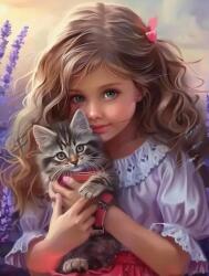 NORIMPEX - Puzzle Tablou Diamant: Fată cu o pisică 30x40cm - 1 - 39 piese