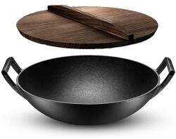Perfect Home Vas de fonta tip Wok cu capac de lemn, 36.5x10 cm, Perfect Home (202569) - esell