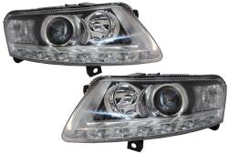KITT Lightning Faruri LED DRL Xenon compatibile Audi A6 C6 4F 2004-2008, fara AFS, Chrome (SWA13DLGXHID)