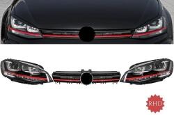 KITT Ansamblu faruri LED cu grila rosie pentru VW Golf 7 RHD 2012-2017 (COHLVWG7GTILEDFWRHD)