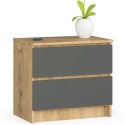 Akord Furniture Factory Noptiera cu 2 sertare, PAL laminat, stejar artisan si grafit, 60x40x55 cm (AK-04380513)