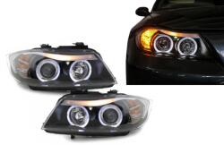 KITT Lightning Faruri BMW Seria 3 E90 E91 2005-2008 Angel Eyes negre, set stanga-dreapta (SWB12SB)
