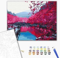 Brushme Tablou pictare conform numerelor copaci sakura pe malul lacului - 50x40