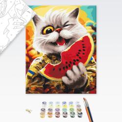 Brushme Pictare conform numerelor pisică curajoasă cu pepene - 40x50
