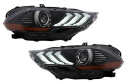 KITT Specials Faruri LED negre Ford Mustang Facelift 2018-2023 cu DRL RGB si semnal dinamic (HLFMUFLRGB)