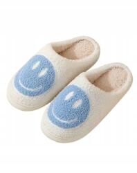Shein Krémszínű Plüss Női Papucs Kék Mosollyal 32-33 1KG