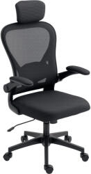HomCom Ergonomikus irodai szék, felhajtható karfákkal, állítható deréktámasszal, fekete