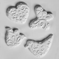 ArtExport Hobbyművész műanyag öntőforma - tavaszi formák, szív, tulipán, pillangó, madár, 4 db