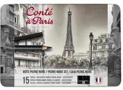 Conté à Paris vázlatceruza és pittkréta készlet - Pierre Noire set, 15 db, fémdobozos