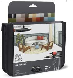 Winsor & Newton ProMarker kétvégű alkoholos filctoll készlet - 25+1 db, interiors, cipzáras tartóban