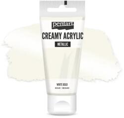 Pentart krémes akrilfesték, metál, 60 ml - fehérarany
