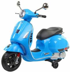  Macvi® elektromos roller 3-8 éves gyerekeknek, valósághű Vespa kivitelben, 2 újratölthető 6V-os akkumulátorral, funkcionális lámpákkal, segédkerékkel, audiorendszerrel és tükrökkel, 6 km/h-ig, kék szí