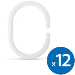  Zuhanyfüggöny Karika - Műanyag, Ovális, Fehér - 12 db (11520B)
