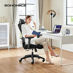  Irodai ergonomikus szék, állítható deréktámasszal és fejtámlával, fekete