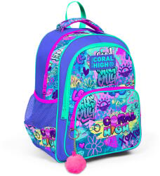 Coral High Ghiozdan cu 3 compartimente, Coral High, model graffiti albastru