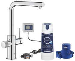 GROHE Baterie de bucatarie Grohe Blue Pure Minta 30591000, 3/8 inch, filtrare apa, pipa inalta, tip L, pivotanta, dus extractabil, 600 l filtru inclus, contor, Crom (30591000)