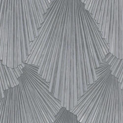  Art deco jellegű 3D stilizált pálmalavelek dinamikus irányváltásokkal grafit és ezüstszürke tónus tapéta (35849)