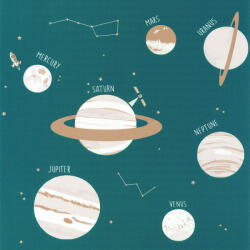  Caselio Our Planet 101906011 UNIVERSE Gyerekszobai Világegyetem"kicsiben" petrol bézs fehér tapéta (101906011)