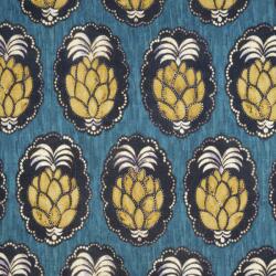  Casadeco Cuba 84476464 TISSU PINA BLEU Natur trópusi ananász motívum kék sárga fekete fehér textil (84476464)