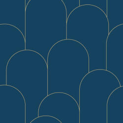  Az Art deco lényege - Nagyformátumú ívelt grafikai minta éjkék és arany tónus fémes hatás tapéta (105281022)