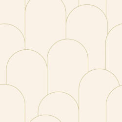  Az Art deco lényege - Nagyformátumú ívelt grafikai minta krémfehér és arany tónus fémes hatás tapéta (105280020)