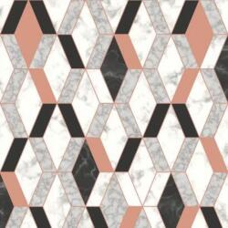  Ugepa Hexagone L63805 geometrikus 3D rombuszok márvány fehér szürke korall/bronz fekete tapéta (L63805)