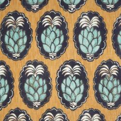  Casadeco Cuba 84472454 TISSU PINA JAUNE Natur trópusi ananász motívum sárga fekete halvány türkiz fehér textil (84472454)