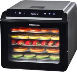 Heinner NatureDry HFD-KD600BK gyümölcs- és zöldségaszaló, 500-600W, LED kijelző és érintőképernyős vezérlés, 6 rozsdamentes acél tálca, 1 gyümölcstekercs tálca, 1 finomrácsos tálca, 35-75 C fok (HFD-KD600BK)