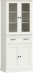 HOMCOM Mobilier Auxiliar de Bucătărie cu 2 Uși din Acrilic Sertar Mare Rafturi Reglabile 76x40x182, 5 cm Crem | Aosom Romania (835-602V92CW)