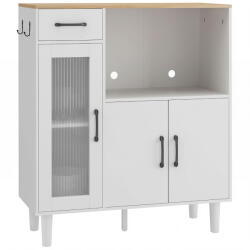 HOMCOM Bufet dulap de bucătărie cu sertar, 2 dulapuri, compartiment deschis, ușă acrilică nervurată 80 x 34 x 91 cm Alb+Stejar | Aosom Romania (83A-492V90WT) Bufet