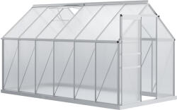 Outsunny Seră de Grădină din Policarbonat 7, 1 m2 dim. 1, 9L x 3, 75l x 1, 99 m cu Fundație, Fereastră de Ventilație Reglabilă, Ușă Glisantă - Argintiu și Transparent | Aosom Romania (845-540V02SR)