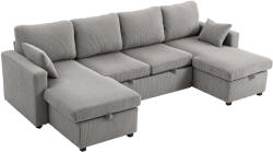 HOMCOM Canapea Extensibilă Modernă în Formă de U și Spații de Depozitare, Catifea Reiată, 282x140x86 cm, Gri | Aosom Romania (83B-573V01LG) Canapea