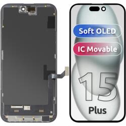 MP Display cu Touchscreen MP compatibil cu Apple iPhone 15 Plus, cu Rama, Versiune Soft OLED FHD IC Movable, Negru - gsmboutique