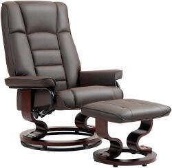 HOMCOM Fotoliu de relaxare cu taburet, rotativ & inalt reglabil, piele ecologică, până la 150 kg, cadru din lemn, Maro | Aosom Romania (839-961V80BN)