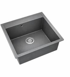 Kevmil Milan gránit egymedencés mosogatótál csaplyukkal 600 x 500 mm - metál szürke (KM-G-MILAN-metál-szürke)
