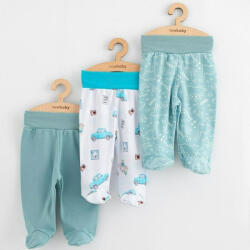 New Baby Set 3 piese, New Baby, Classic II, Include 3 perechi de pantalonasi cu botosei, Marime 56, Din bumbac 100%, Blue (58558)
