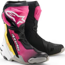 Alpinestars Supertech R motoros csizma fekete-fehér-rózsaszín-sárga
