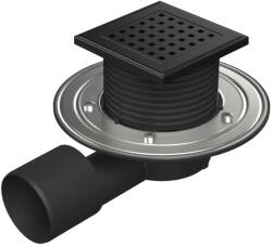 MCH Chudej Sifon pentru dus fara cadita cu evacuare laterala D50 75 cu flotor antimiros, cadru plastic si gratar de inox tip gate black 125x125 mm (MCH.G1388BXC)