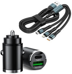  Autós gyorstöltő + 3in1 gyorstöltő kábel - 2 portos - 12/24V - extracar - 2 853 Ft