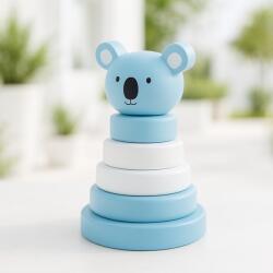 HomeandMode Koala 6 részes gyűrűs Fa építő Játék, 18 hónapos kortól, kék Koala, 13 cm (HT1000100)