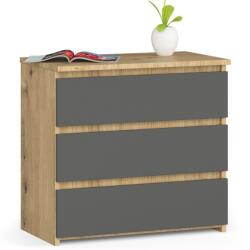 Akord Furniture Factory Noptiera cu 3 sertare, PAL laminat 16 mm, stejar artisan si gri, 60x35x57 cm (AK-52853072)