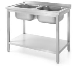 Hendi Rozsdamentes dupla mosogatós asztal polccal - Kitchen Line - 1000x600x(H)850mm - HENDI 811887