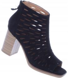 SKOTNICKI Fekete Áttört Elegáns Magassarkú Bokacsizma Cipzár Női Tömbsarok38 (P-3-Y80 black)