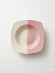  Farfurie adanca patrata 21 cm, ceramica, design bicolor roz crem, rezistenta, usor de curatat (AD-BJ-Rz-21)