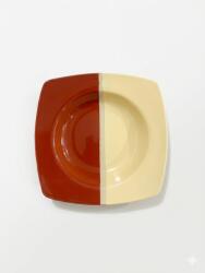  Farfurie adanca patrata 21 cm, ceramica, design bicolor caramiziu crem, rezistenta, usor de curatat (AD-BJ-Cr-21)