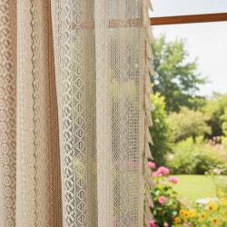 Xzhome Kész Boho Csipke Függöny Rojtokkal 145x250 Bézs Béka Alagút (LG241-2C)