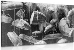 Dovido Tablou produse de patiserie agățate pe frânghie în design alb-negru - 120x80